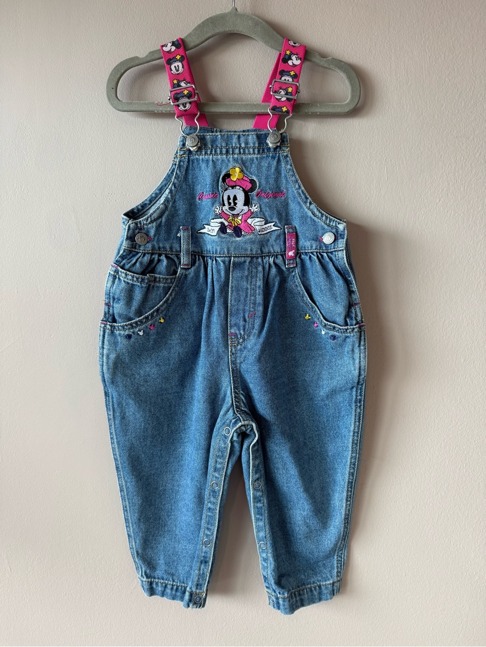 Vintage 90s Baby Mickey & Co. Embroidered Classic Original Minnie Overalls 18M